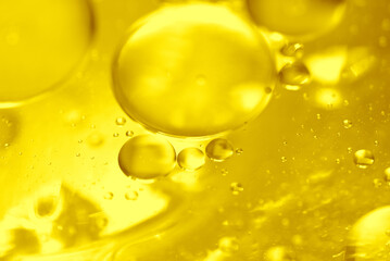 Gold Oil Drops, Gold Bubbles Background, Close Up Water Oil Drops Abstrack Background