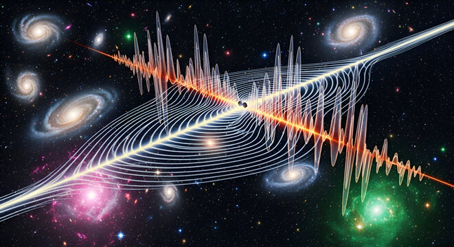 3D render of gravitational waves in deep space
