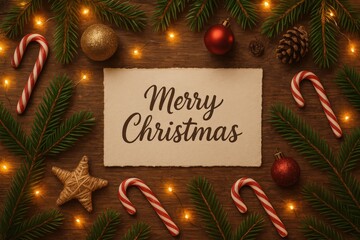 Merry Christmas Card Surrounded by Festive Decor