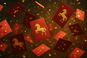 Chinese New Year Red Envelopes with Golden Horse Symbols