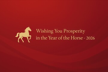 Red Greeting Card for Year of the Horse 2026 with Gold Text