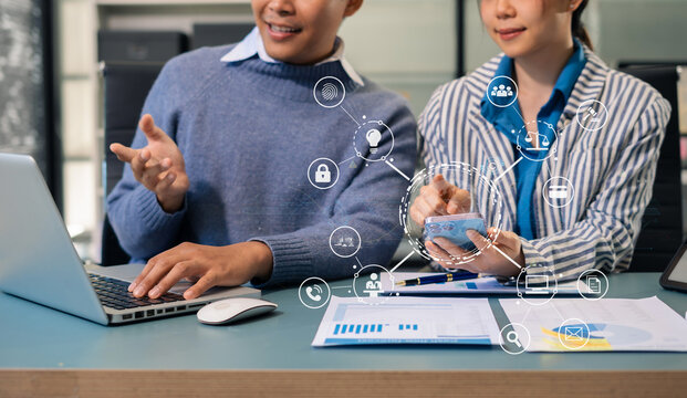 Digital transformation technology strategy, Person using laptop, tablet and smartphone with of things. transformation of ideas and the adoption. - Powered by Adobe