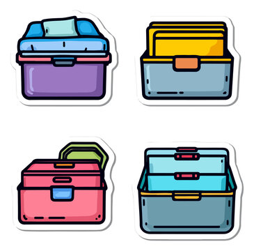 Colorful lunch boxes vector illustration