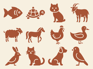 Farm Animals Cow Bell Sheep Goat Pig Horse Chicken Duck Dog Set