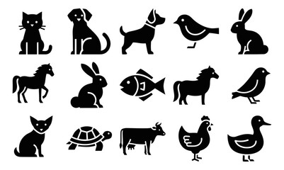 Companion Animals Icons Dog Cat Bird Rabbit Horse Fish Turtle Hamster