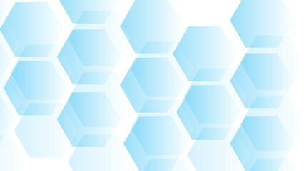 Abstract Light Blue Hexagon Geometric Pattern: Overlapping Translucent Shapes on White Background – Minimalist Tech Texture for Science, Corporate Presentation & Futuristic UI Design