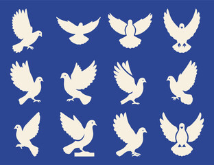 Doves In Various Poses Flying Perched Silhouette Collection