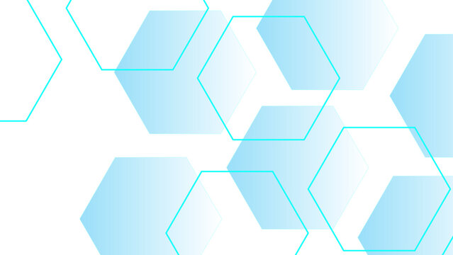 Abstract Light Blue Hexagon Geometric Pattern: Overlapping Translucent Shapes on White Background &ndash; Minimalist Tech Texture for Science, Corporate Presentation & Futuristic UI Design