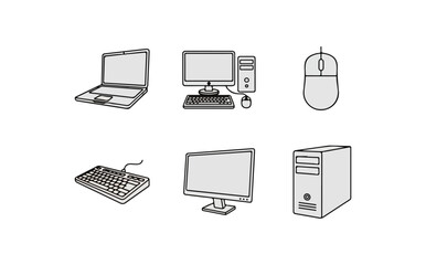 Computer hardware set laptop desktop monitor cpu mouse keyboard icons