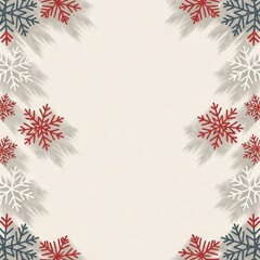 Festive snowflake border in red and white on a soft neutral background