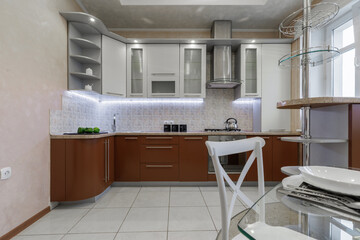Modern Kitchen Interior with Cabinets, Countertop and Gas Stove