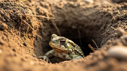 American Toad in Burrow - A Close-Up of Wildlife in Nature.