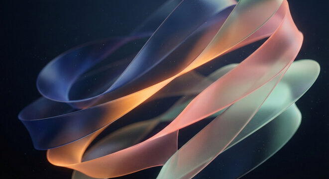 Floating hyperbolic ribbon layers with glowing gradient illumination