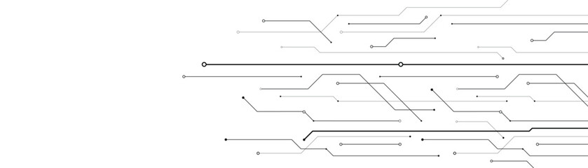 Abstract microelectronics circuit board. Horizontal lines and dots. Technology flow. Clean white background. ©  MVectors