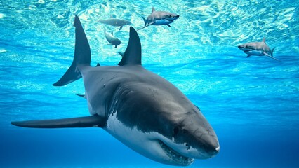 Obraz premium Magnificent Shark in Mysterious Deep Ocean