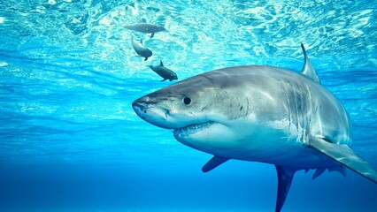 Fototapeta premium Powerful Yet Graceful Shark in Deep Waters