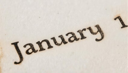 Close-up of a calendar page showing January 1 in bold black font on textured paper.