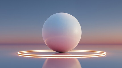 Pink crystal ball on blue background ai generated