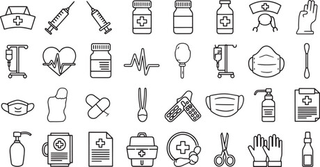 Obraz premium Comprehensive set of medical nurse icons for healthcare and professional use