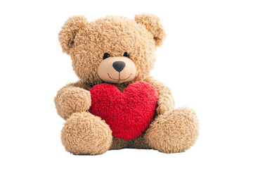 Cute teddy bear holding a red heart isolated on transparent background. Cute teddy bear with a red heart isolated on white background.