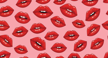 A red lips and pink background seamless pattern for fashion and beauty design