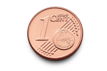 1 Euro Cent Coin, macro isolated on transparent background