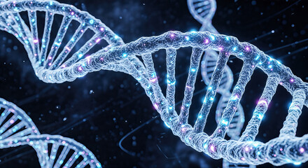 close up blue glowing dna double helix strand science medical biology background genetic molecular structure chromosome biotechnology evolution research concept 3d