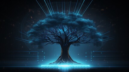 Mystical tree with glowing blue aura
