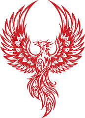 Fototapeta premium Red ornate phoenix vector illustration. Symbol of fire, rebirth, and eternal strength on white