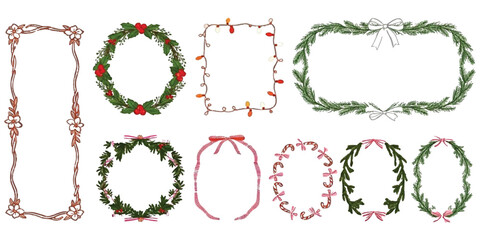 Festive christmas borders and wreaths collection for holidays isolated on white background © GraphixEra