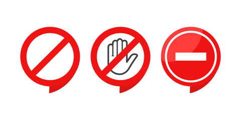 vector illustration of Prohibition Signs: No Entry, Hand Stop, and Do Not Signs in Red Circular Icons