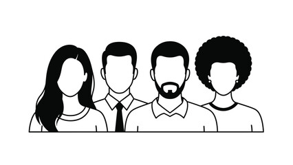 Diverse Team People Group Avatars Set Vector Illustration. Anonymous Professional and Casual Profile Icons Line Art.