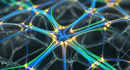 Abstract network structure with glowing lines in blue and green  