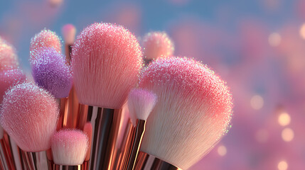 Minimal pastel makeup brush set arranged gracefully cosmetic tools beauty product makeup application brush collection beauty tools cosmetic accessories makeup brushes beauty industry generated AI