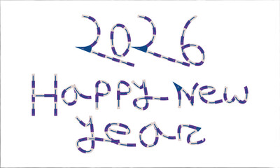 Hand drawn happy new year 2026, text in English letters design