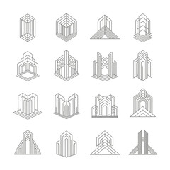 Fototapeta premium Modern geometric building icons create a sophisticated architectural aesthetic for branding and design projects