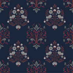 Stylized Wildflower Damask in Heritage Garden Style