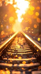 Railway track with a bokeh light effect