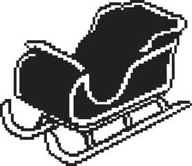 Obraz premium Pixel art winter sleigh isolated on transparent background retro minimal black and white holiday vehicle icon for festive design