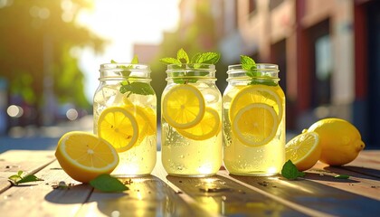 Refreshing lemonade in mason jars