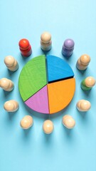 Wooden pie chart with figure accents