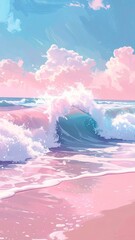 Dreamy pastel ocean wave painting