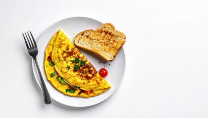 Plate with omelet and toasted bread