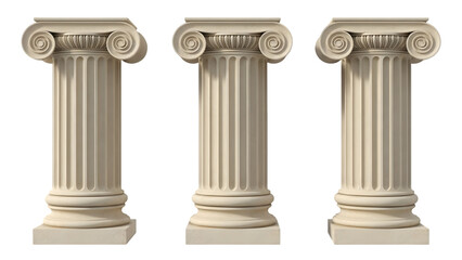 Obraz premium Three ionic columns isolated on transparent background