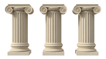 Three ionic columns isolated on transparent background