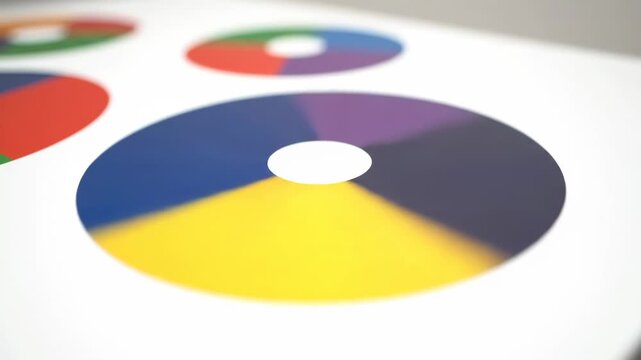 Dynamic color wheels display shifting data and vibrant hues. Abstract graphics illustrate evolving concepts and visual information.