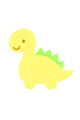 Cute Baby Cartoon Dinosaur | Adorable Yellow Dino with Green Spikes | Friendly Smiling Prehistoric Character in Pastel Colors | Hand-Drawn Flat Kids Illustration with Crayon Texture | Playful Nursery 