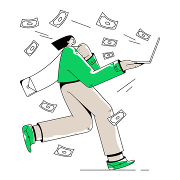 Design running person illustration green jacket beige pants action pose dynamic movement vector art design style art verctor art illustration png