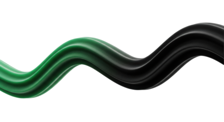 dynamic abstract serpentine wave graphic featuring an emerald green to black gradient with digital grain noise on vast white copy space. Concept of modern digital design elegance