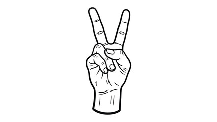 Peace Sign Hand Gesture Vector Illustration in Black and White Outline Style